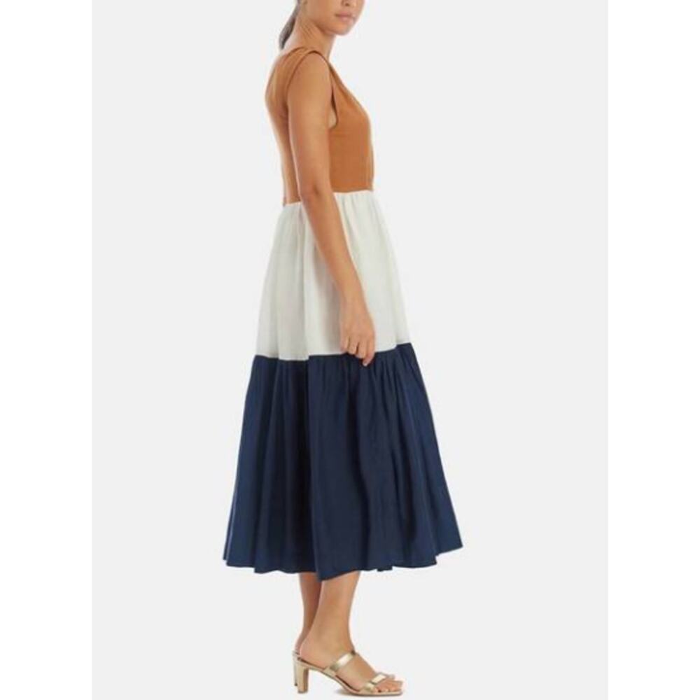 En Saison Plamero Colorblock Sleeveless Midi Dress‎ in Navy/Tan/Cream - Picture 3 of 12